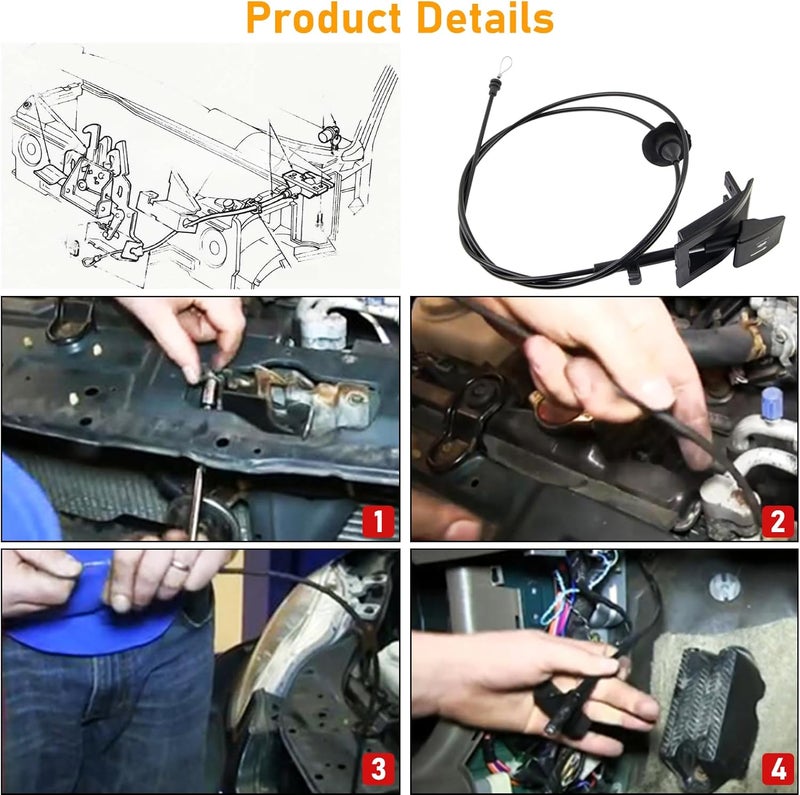 APESER Hood Release Cable & Handle Compatible With 1987-1997 Ford F150 F250 F350 Super Duty Bronco F53 F59 - Latch Replace for 912-042 F2TZ16916A - 1PC, Black - Image 5